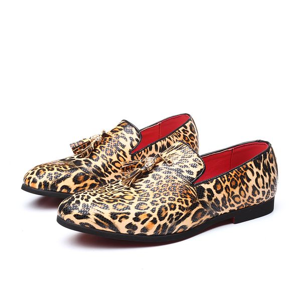 

2020 men leather dress shoes fashion fringed leopard loafers men slip-on party casual shoes large size 38-48, Black