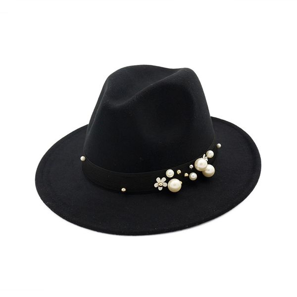 Mode Handgemachte Filz Fedora Jazz Hut Kappe Frauen Breite Krempe Hüte Schmuck Dekor Damen Trilby Derby Formale Hüte für weibliche