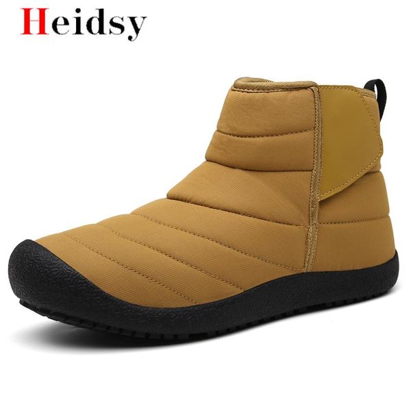 

new fashion men boots waterproof mid waist boots shoes warm fur plush hook & loop winter shoes ing, Black