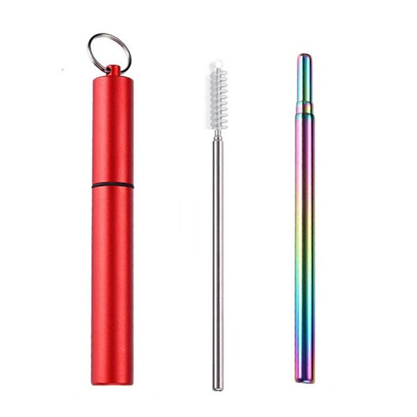 

portable stainless steel drinking straw travel reusable collapsible metal drinking straw with brush and aluminum case