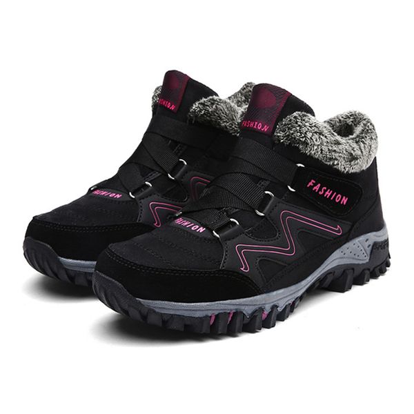 

newly women winter thermal villi boots leather platform high warm shoes, Black