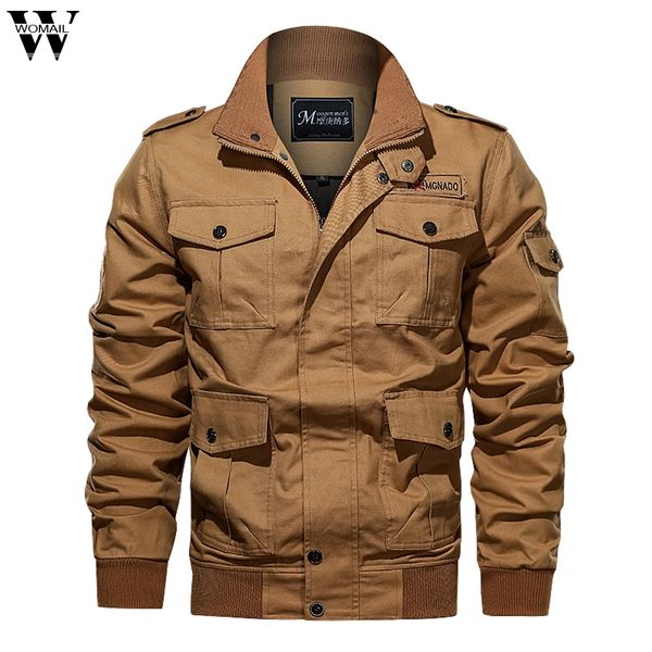 

jackets men winter autumn warm fleece multi-pocket tactical army streetwear bomber jacket thick parka vintage coats 730, Black;brown