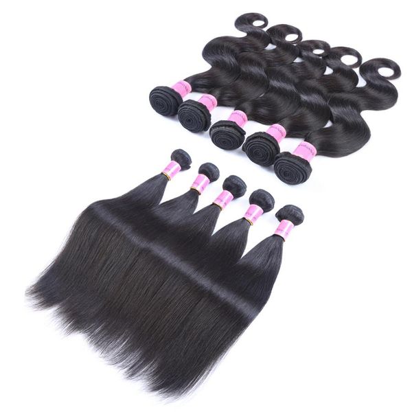 

оптовые бразильские волосы девственницы перуанское плетение волос плетеный пучок тела прямо 3 пучка индия плетение расширенные, Black