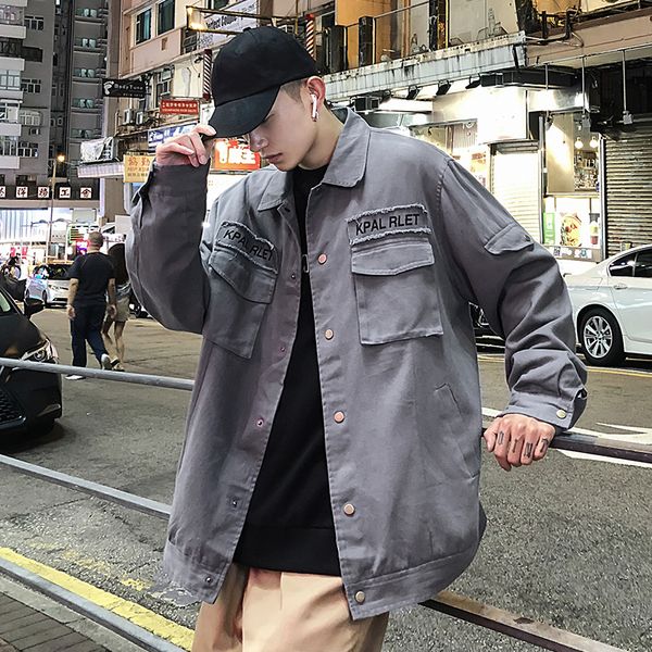 

2019 autumn men's korean version of the trend tooling three-dimensional multi-pocket thick washed cotton loose casual jacket, Black;brown