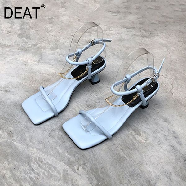 

deat] 2020 new spring summer square toe hit colors narrow band chain pu leather high heels sandals for women shoes tide 10i007, Black