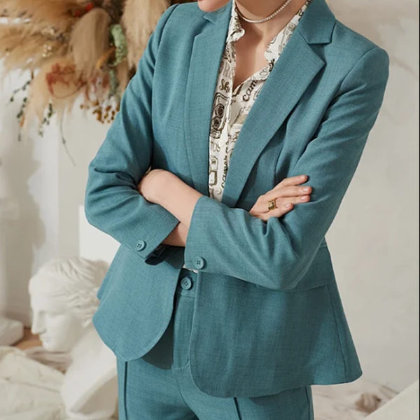 

women blue slim suit set blazer jacket straight trousers suit female clothing casual jacket, White;black