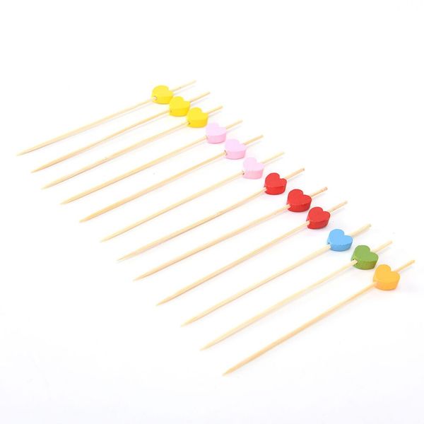 

100pcs/lot heart bamboo food picks buffet cupcake fruit fork party cake dessert salad vegetable sticks cocktail toothpick skewer