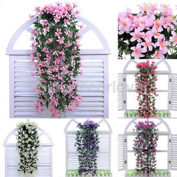 

bunch silk hanging plants artificial lily flower garland wedding party decorative flowers festive party supplies wholesale