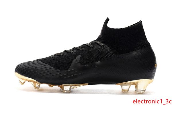 

100% original black gold ronaldo soccer cleats mercurial superfly vi 360 elite neymar fg outdoor soccer shoes wholesale football boots