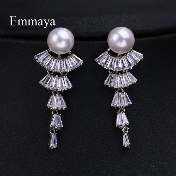 

emmaya 2019 luxury zircon long earrings fan shape gradual change crystal cubic zircon for women girls fashion jewelry gift, Silver