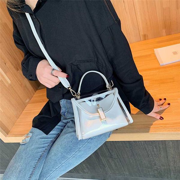 

women fashionable handbag pu leather new laser bags transparent messenger bags jelly candy strap clear sac main femme flap