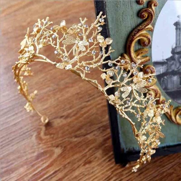 

vintage baroque wedding bridal hair accessories bridesmaid dragonfly women girls gold crystal tiara crown headbands, Golden;white