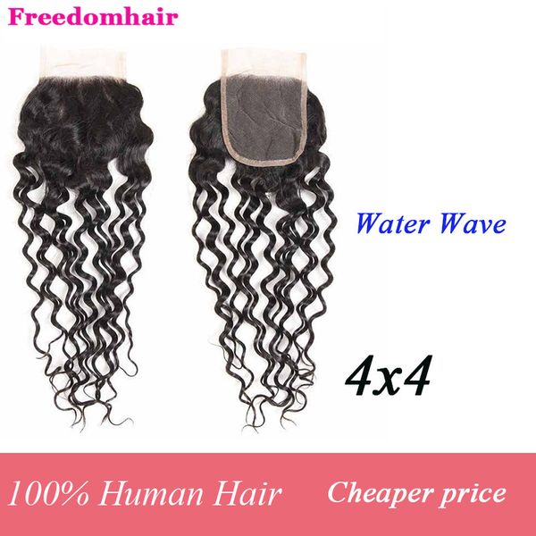 

raw virgin индийская волна воды lace закрытие перуанский человеческих волос 4x4 рука связала швейцарский шнурок закрытие pre щипковых волос, Black