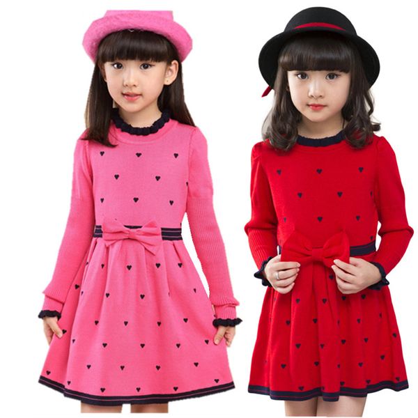 

fancy girls sweaters dress kids fashion knitted dress for girls children spring autumn clothing for age 4 5 7 9 11 13 years old, Red;yellow