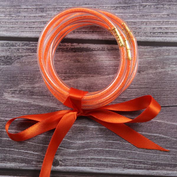 

7 pcs/set bowknot gold silver glitter bangles set 2019 all weather stack silicone plastic glitter jelly bangles wholesale, Black