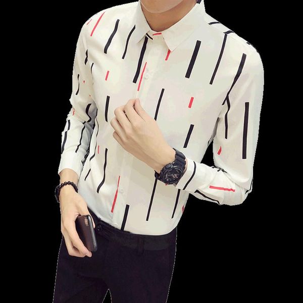 

2018 autumn and winter striped long-sleeved shirt male korean british wind casual slim trendy handsome hair stylist shirt s-5xl, White;black
