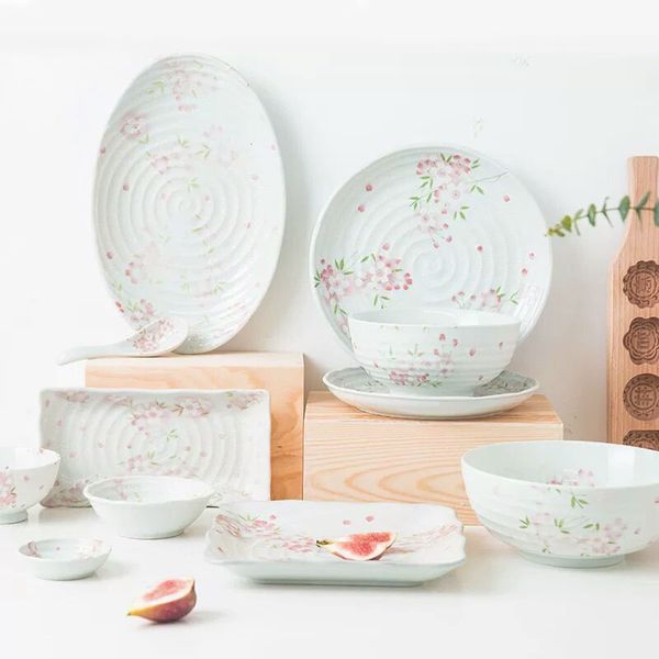 

ранние тарелках spring cherry blossom поставь relief сакура на spiral texture круглый керамический ужин тарелка для стейка десерт