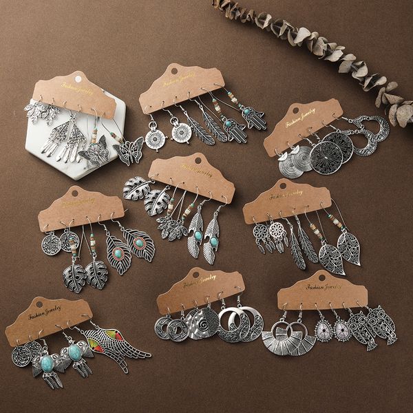 

multiple women's boho ethnic silver color dangle drop earrings in set fashion 2019 ear charm jewelry accessories for women