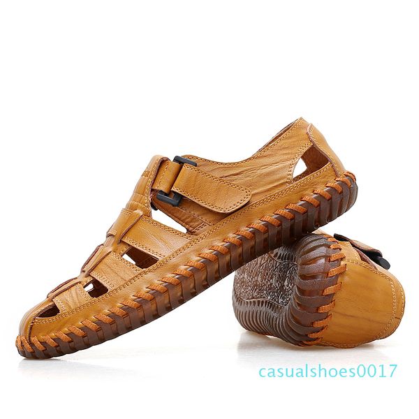 

vastwave new summer men sandals 2018 leisure beach men shoes genuine leather sandals the men big size c17, Black