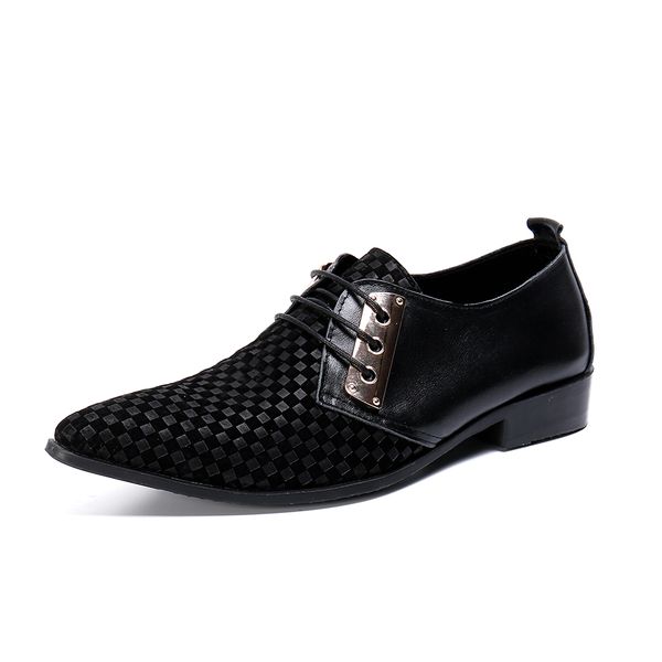 

new male leather summer skidproof breathable business formal wear woven shoes men lace low heels men shoes, Black
