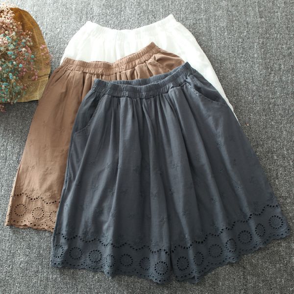 

2020 год сбора винограда свободные цветы вышивка широкий хлопок шорты хлопок мори девушка, White;black