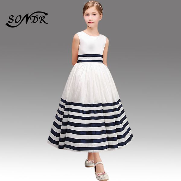 

flower girl dresses stripe print ht124 elegant princess ball gowns back bow o-neck girls pageant dress long flower girls gown, Red;yellow