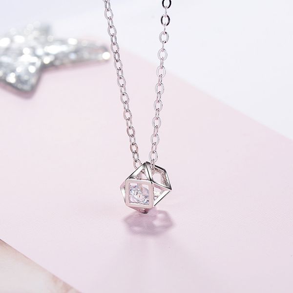 

geometric simple flash drill face ball clavicle necklace three-dimensional hollow cube pendant fashion ladies, Silver