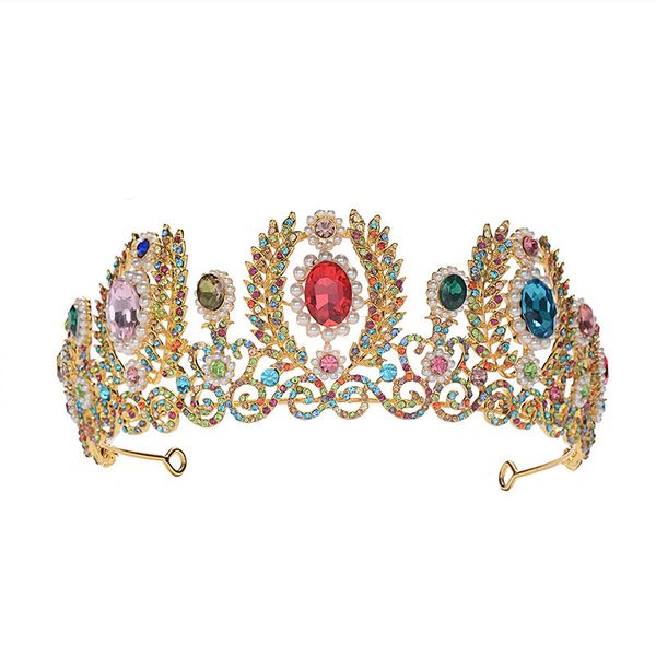 

unqiue baroque royal queen big feather crown crystal rhinestone bridal tiaras crowns arab headbands wedding hair accessories, Golden;white