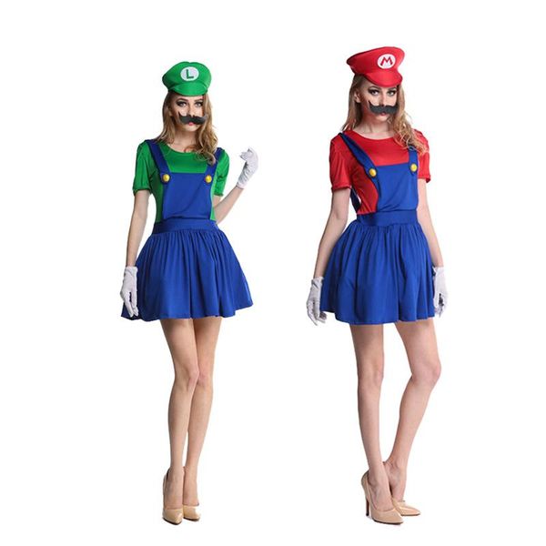 

as halloween cosplay super mario luigi bros costume for kids and adults funny party wear cute plumber mario set children clothing as, Black;red