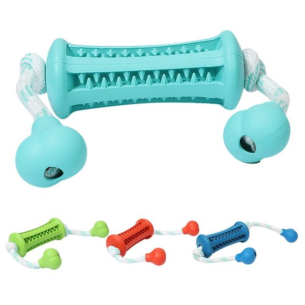 

pet dogs chew rubber toys cotton rope food dispenser bite interactive toy for dog to clean tooth leakage food rod training toy