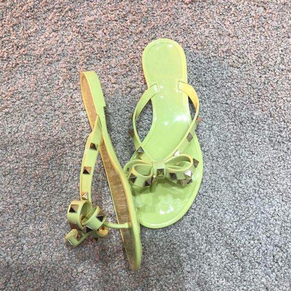 

2019 designer flip flops slippers woman summer sandals rivets big bowknot flip flops beach flat jelly designer sandals ing, Black