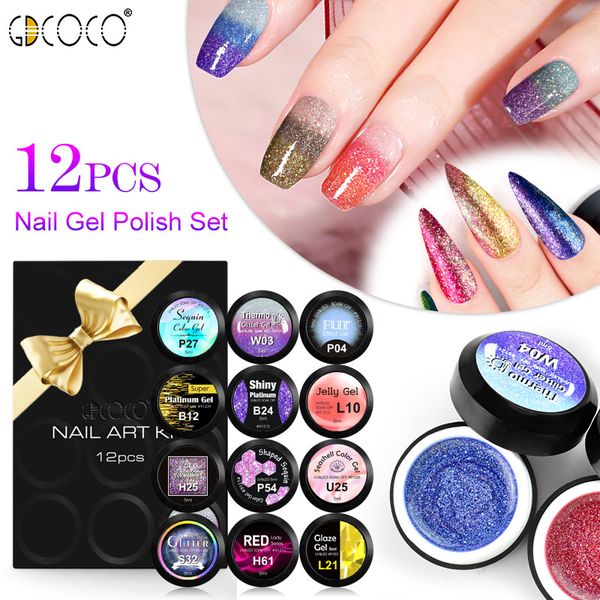 

12pcs/kit painting gel summer colorful nail gel varnish temperature change kit platinum set luxury nail varnish kit, Red;pink