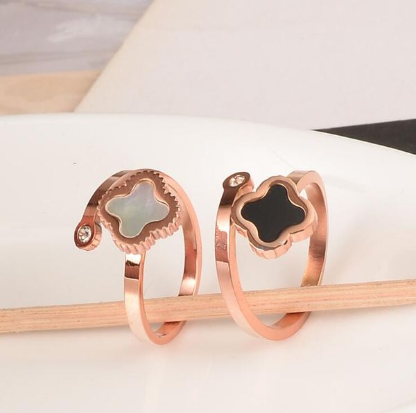 

fashion 316l stainless steel four leaf clover ring surgical steel mop band ring for woman rose gold women's ring jewelry, Silver