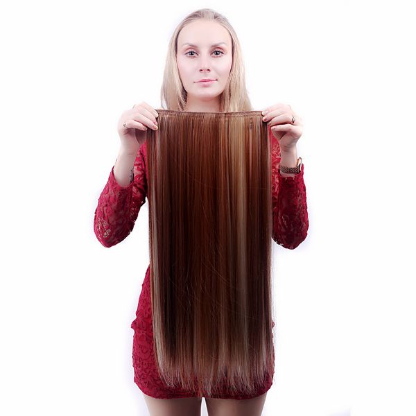 

synthetic wigs 25*60cm european american five-clip five-pin long straight hair wigs seamless, Black