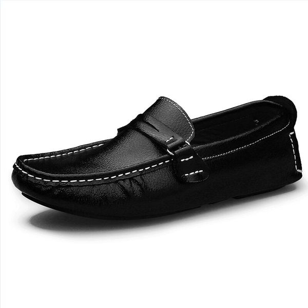 

brand new men flats soft bottom leather comfy driving shoes handmade summer slip on causal shoes for man, Black