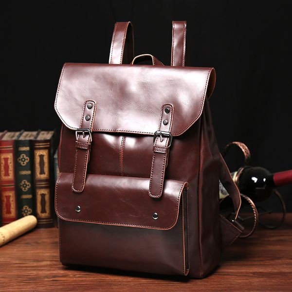 

tide casual shoulder crazy horse leather backpack retro backpack schoolbag
