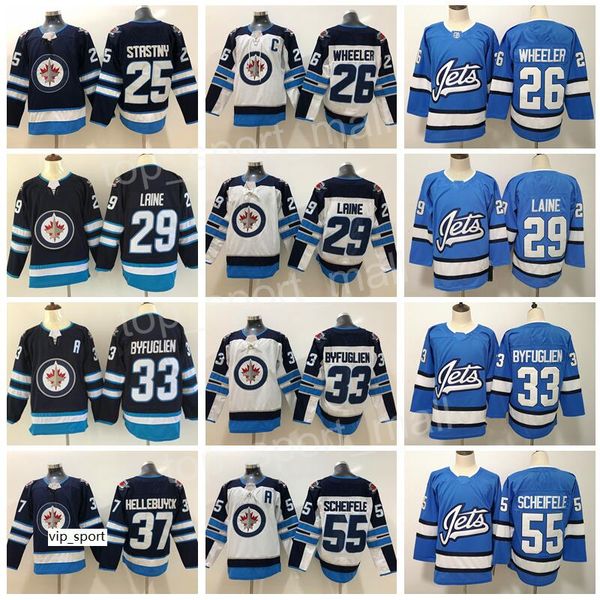 

Winnipeg Jets 29 Patrik Laine Jersey 26 Blake Wheeler Dustin Byfuglien Mark Scheifele Paul Stastny Connor Hellebuyck Hockey Men Kids Blue