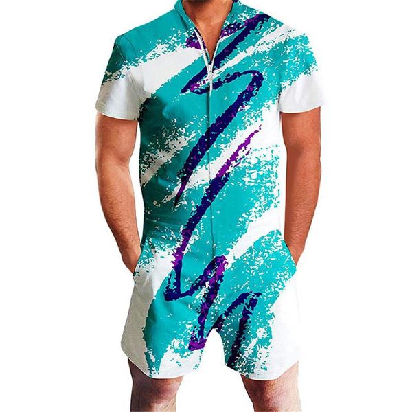 

tie dye print mens designer beach jumpsuits fashion short sleeve short pants mens beach jumpsuits casual males clothing, Gray