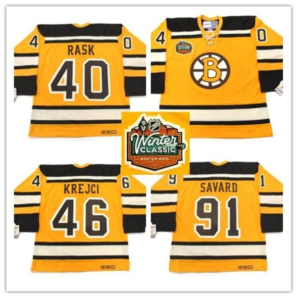 

men's #40 tuukka rask #46 david krejci #91 marc savard winter classic ccm vintage hockey stitched nostalgia jersey, Black;red