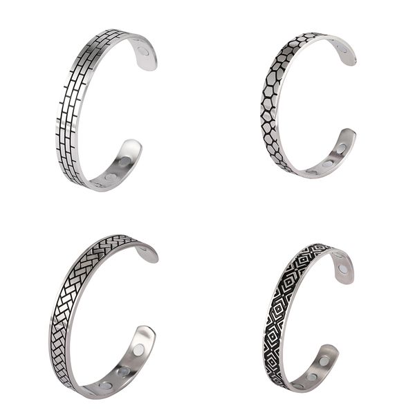 

eueavan 4pcs vintage rectangle rhombus stainless steel magnetic bangles cuff bracelet jewelry gift for men women wholesale, Black