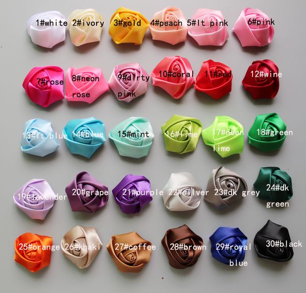 

hipping 4cm mini satin roses flowers heads rosette flowers for kids girl headbands hair accessories 400pcs/lot, Slivery;white