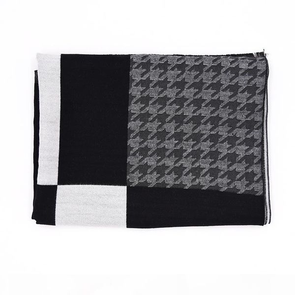

2019 new arrival women's autumn and winter fashion korean hit color stitching plaid cashmere scarf houndstooth female warm shawl, Blue;gray