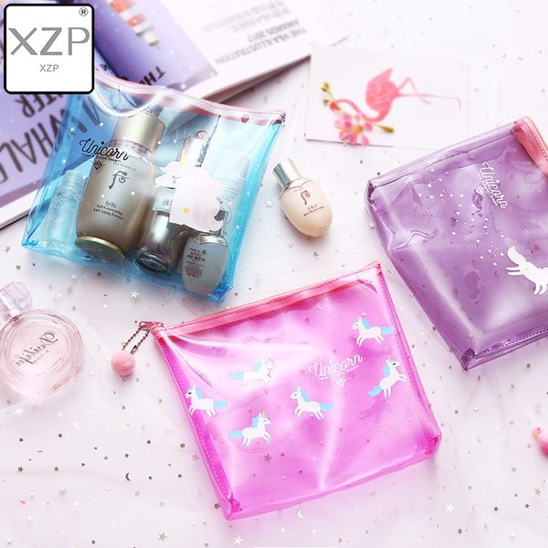 

xzp transparent jelly cute unicorn cosmetic bags women zipper makeup bags organizer bath wash make up tote case travel wash kits