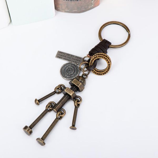

keychains women fashion car alloy ancient bronze keychain men european and american screw robot bag pendant punk key chain, Silver