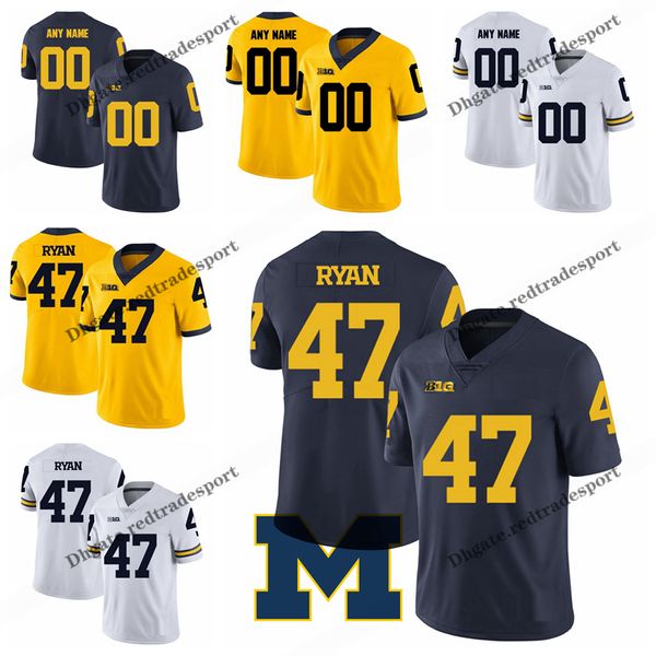 

customize 2019 michigan wolverines jake ryan college football jerseys mens blue yellow #47 jake ryan stitched football shirts s-xxxl, Black