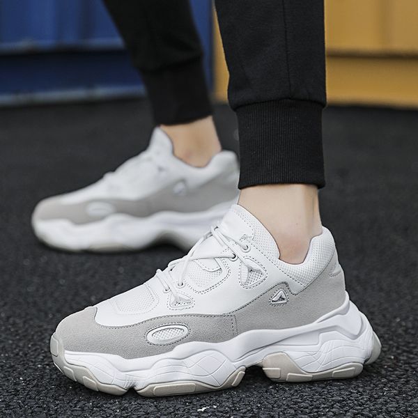 

2019 men chunky sneakers lace-up flat casual shoes with platform stylish mixed color breathable male tenis footwear c1-23, Black
