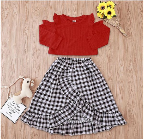 

girl o-neck long sleeve and skirt set baby summer red t-shirt and dress suit baby sweet clothes two pieces zht 291, White