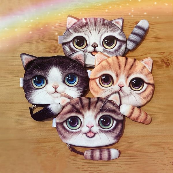 

new small tail cat coin purse cute kids cartoon wallet kawaii bag coin pouch children purse holder women coin wallet wm, Red;black