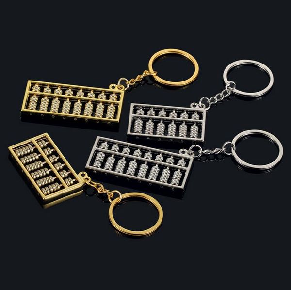 Abacus Keychains 6 файлов 8 файлов счетов металлического ключа кольца китайского ветра золото серебро счеты ключ кольцо цепи подвеска модных аксессуаров