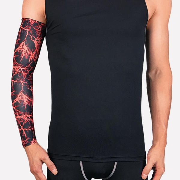 

elastic sports arm sleeves breathable uv protection basketball cycling elbow pad with silicone anti-slip strip m-xl, Black;gray